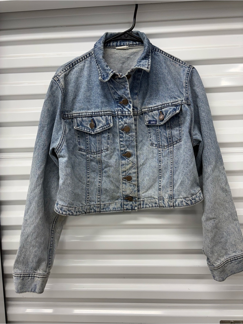 Lee Women's Juniors S Blue Short Jean Jacket Button Front Long Sleeve Pockets